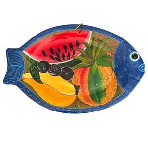 Hand Painted Mexican Folk Art Terra Cotta Fish Plate